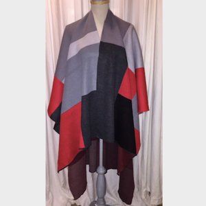 Color Block Sweater Knit Blanket Scarf/Cape